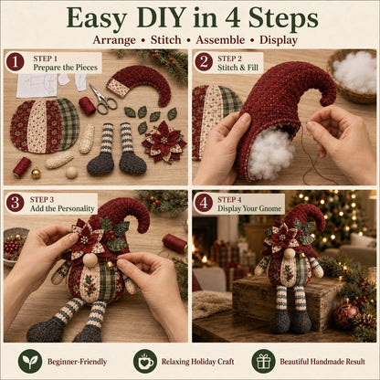 🎄Beginner-Friendly DIY Quilted Christmas Gnome Shelf Sitter Kit | Complete Kit with Coordinated Fabrics, Filling & Step-by-Step Guide Included 💕
