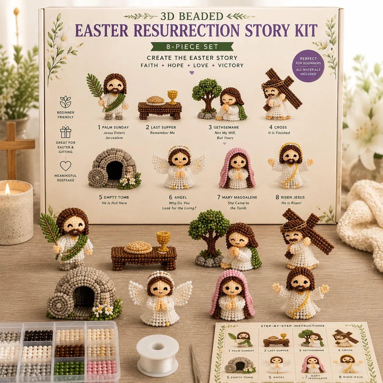 ✝️3D Beaded Nativity Collection DIY Kit – Handmade Christmas Faith Craft Set (8-Piece Set)