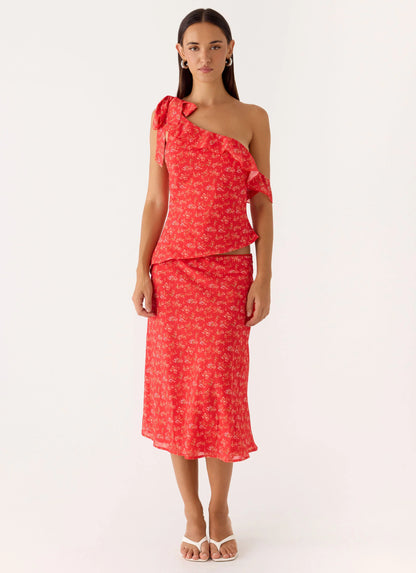 Calia Midi Skirt - Magenta Red Rose