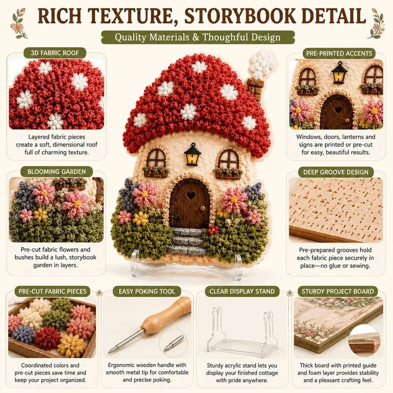 🏡Whimsical Village 3D Fabric Poke Art Kit