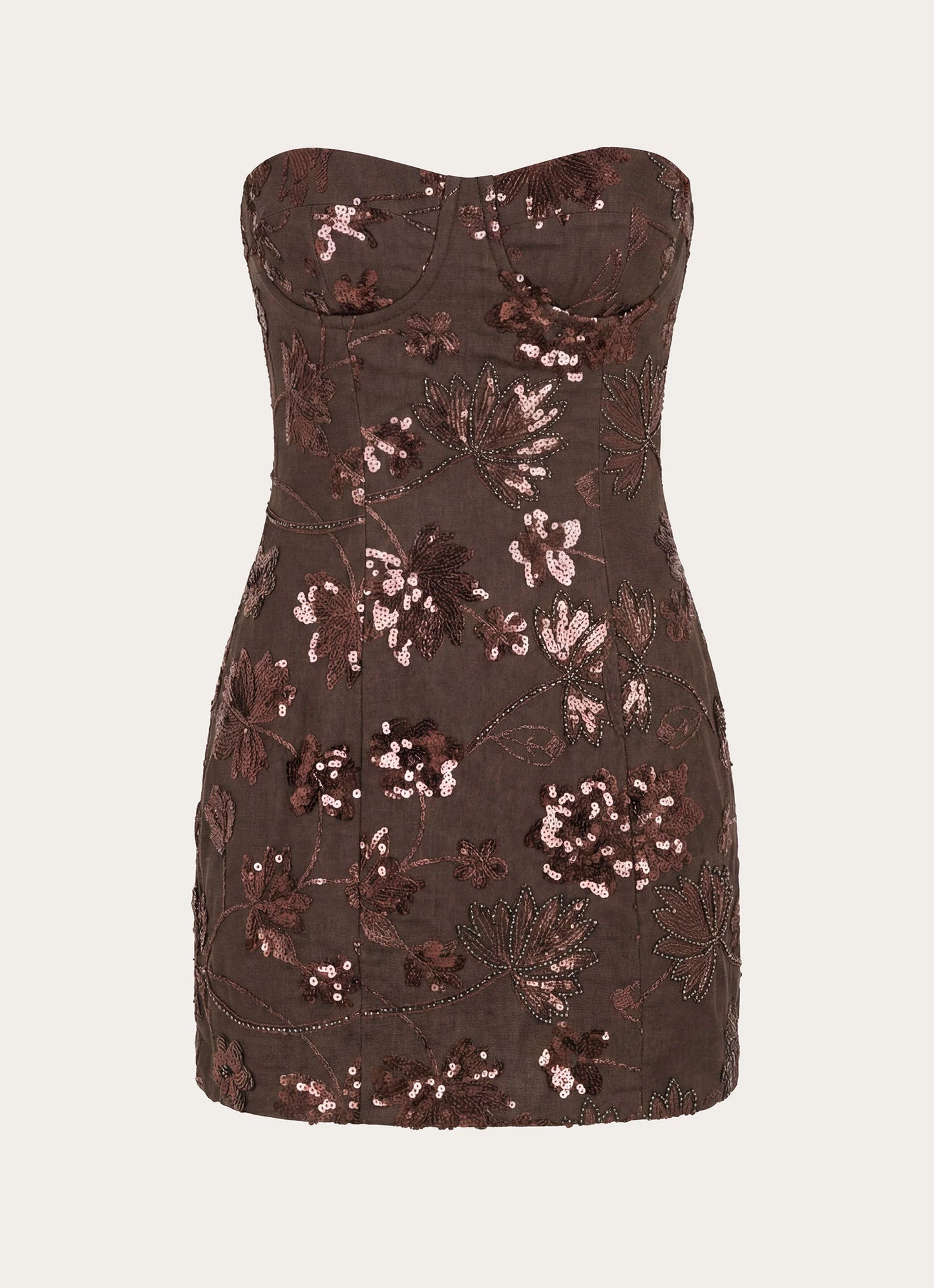Akima Bustier Sequin Mini Dress - Chocolate