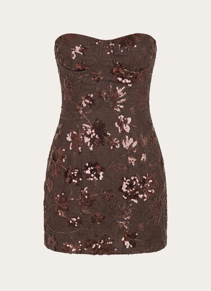 Akima Bustier Sequin Mini Dress - Chocolate