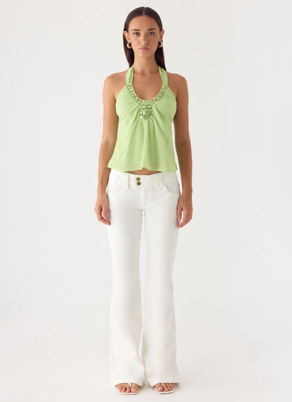 Never Stop Me Embellished Top - Lime