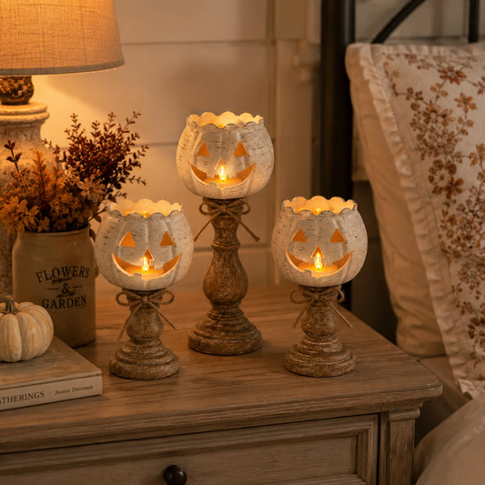 🕯Harvest Glow White Pumpkin Tealight Holders – Set of 3