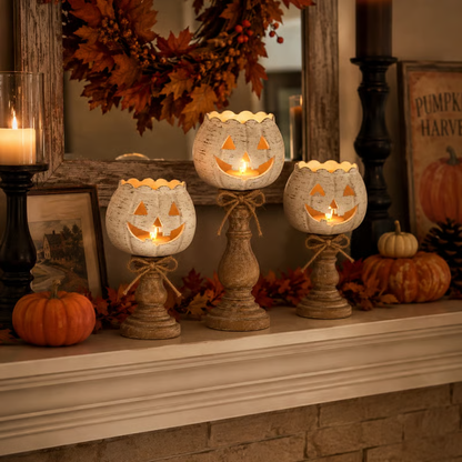 🕯Harvest Glow White Pumpkin Tealight Holders – Set of 3