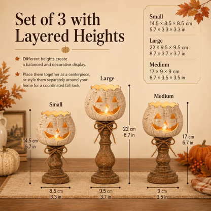🕯Harvest Glow White Pumpkin Tealight Holders – Set of 3