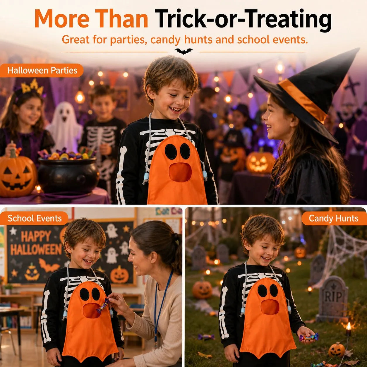 👻 Hands-Free “Feed the Ghost” Halloween Treat Bag for Kids  🎃🍬