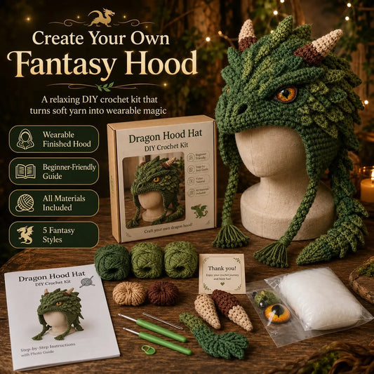🧵Fantasy Hood Hat DIY Crochet Kit – Create Your Own Magical Wearable Character Hat
