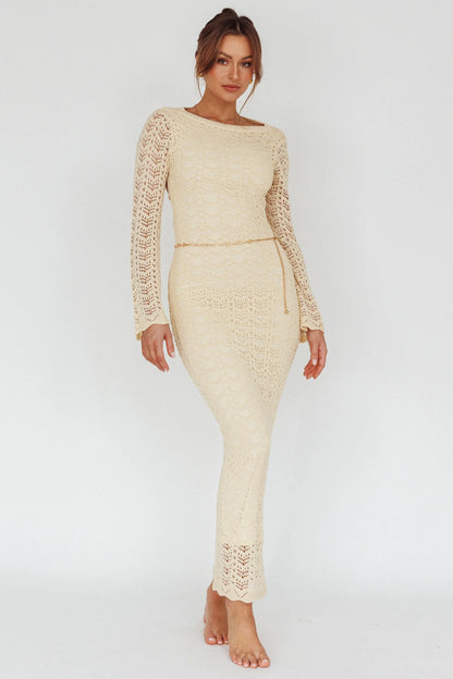 Hyland Open Back Crochet Maxi Dress Oat
