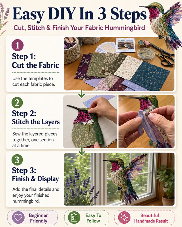 ✨3D Patchwork Bird DIY Craft Kit – Create a Layered Fabric Bird Worth Displaying