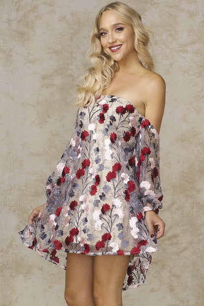 Jessica Strapless Sheer Embroidered Dress Multi