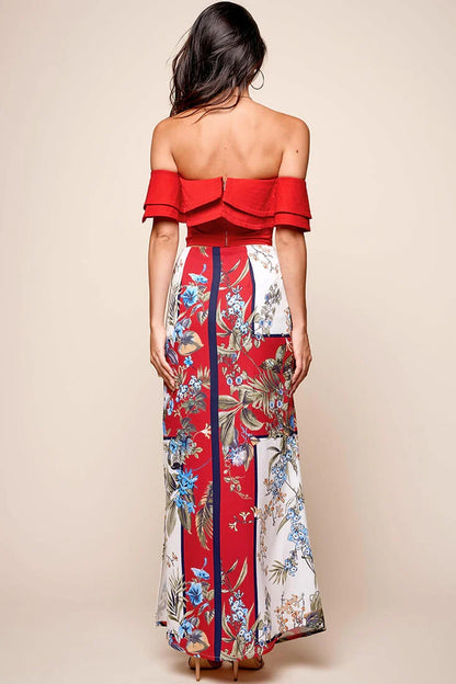 Paradise Side Split Maxi Skirt Red