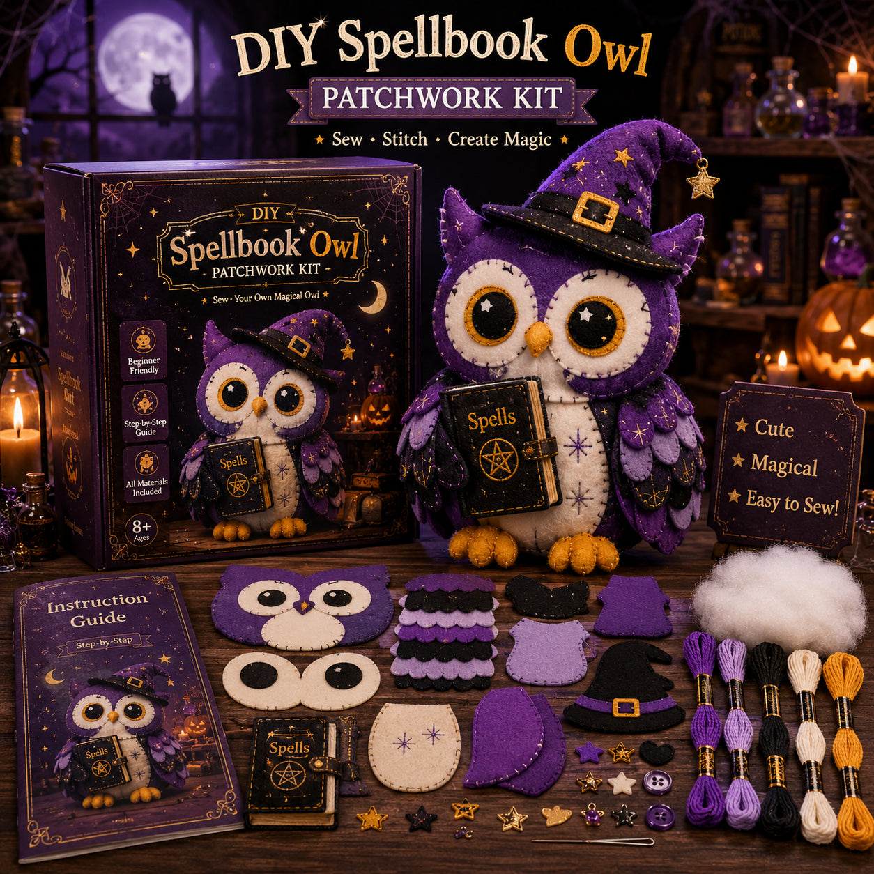 DIY Halloween Magical Patchwork Kit – Sew Your Own Spooky Cute Friend 🎃🧵