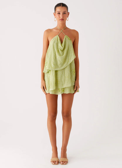 On The Go Beaded Mini Dress - Mint