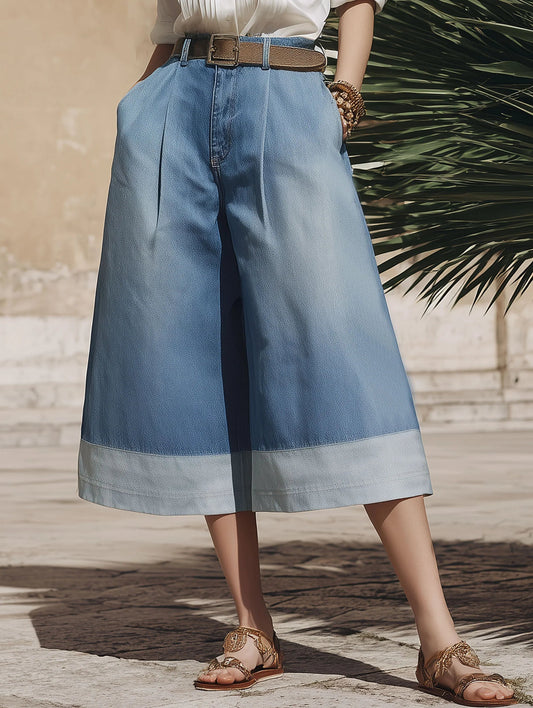 Casual Paneled Wide-leg 3/4-length Jeans