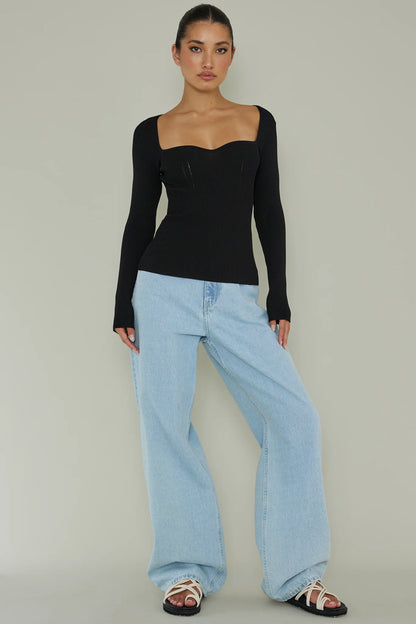 Switch Focus Long Sleeve Knit Top Black