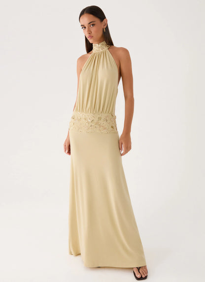 Donyale Halter Maxi Dress - Pale Olive
