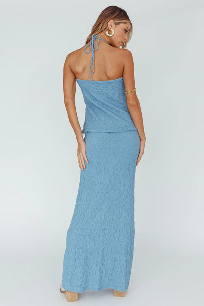 Kalei Textured Midi Skirt Blue