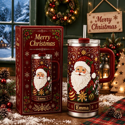 🎅 Personalized Christmas Santa Snowflake 40oz Handle Tumbler 🎄✨