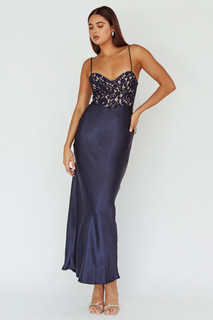 Evening Star Lace Bodice Maxi Dress Navy