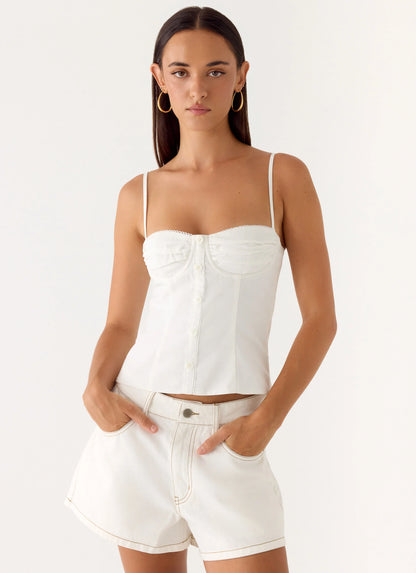 Owen A-Line Denim Shorts - White
