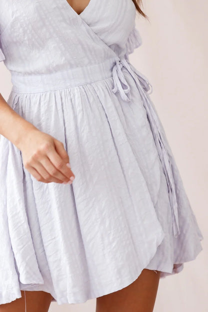 Cara Frill Trim Wrap Dress Stripe Print Lavender
