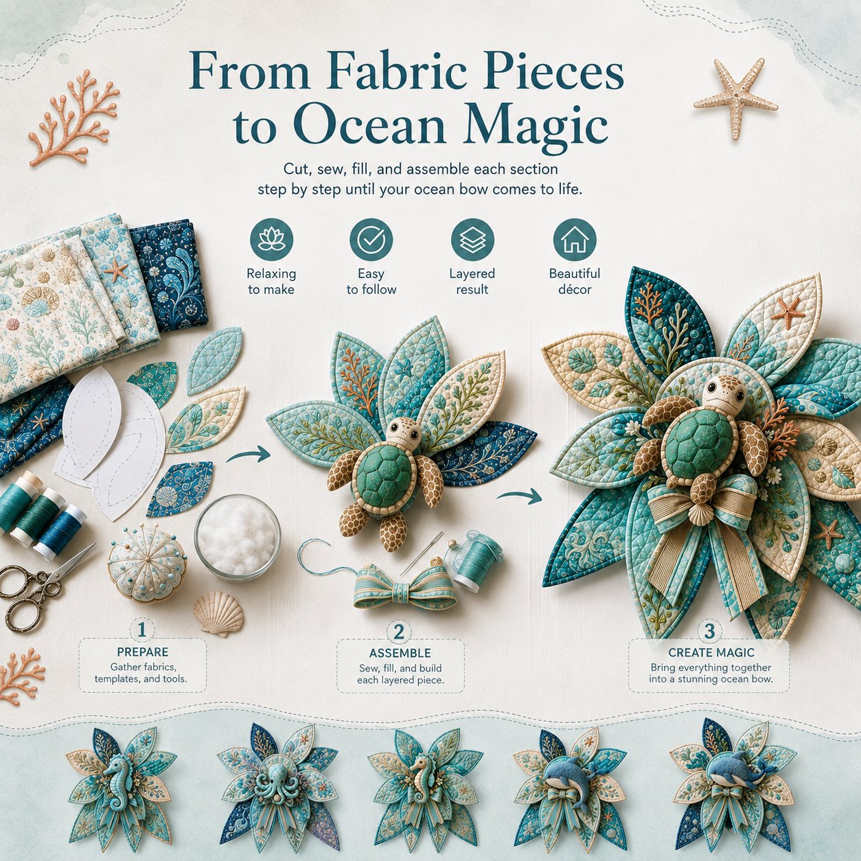🧵🌊 Turn a few pieces of fabric into a BIG piece of coastal magic! 🐚💙