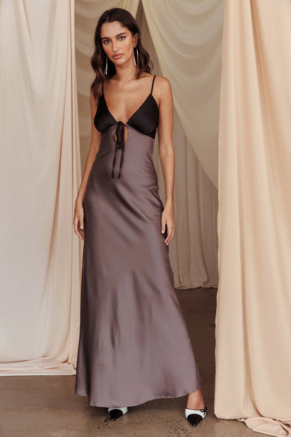 Bayleigh Low Bow Tie Back Dress Charcoal