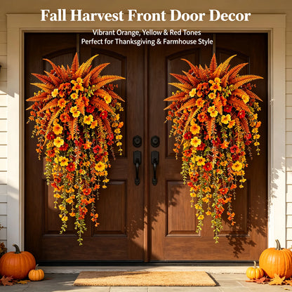 🍂Artificial Fall Harvest Hanging Basket – Autumn Porch & Door Decoration