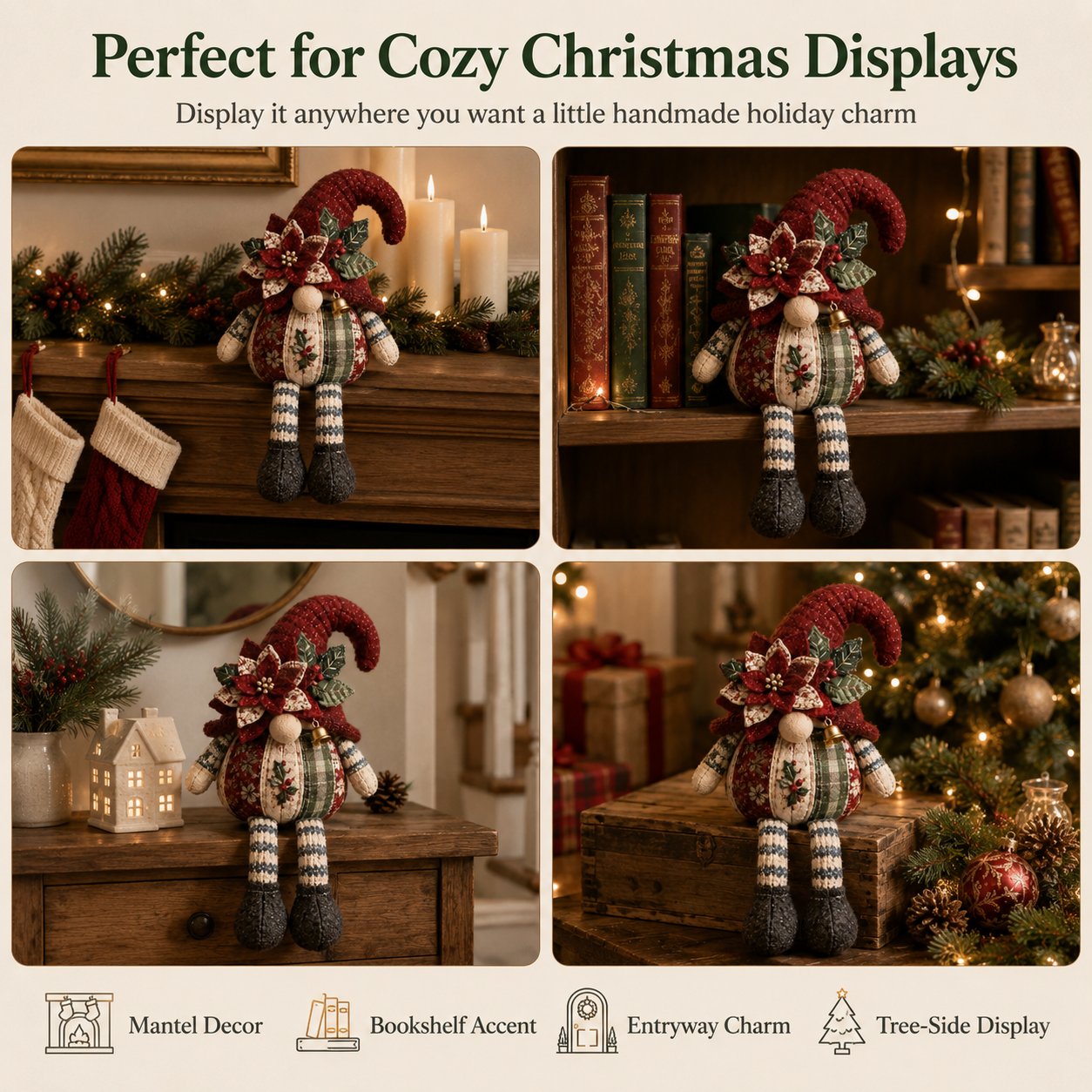 🎄Beginner-Friendly DIY Quilted Christmas Gnome Shelf Sitter Kit | Complete Kit with Coordinated Fabrics, Filling & Step-by-Step Guide Included 💕