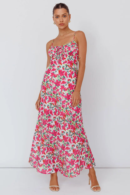 Solstice Noon Tied Bust Midi Dress Print Pink
