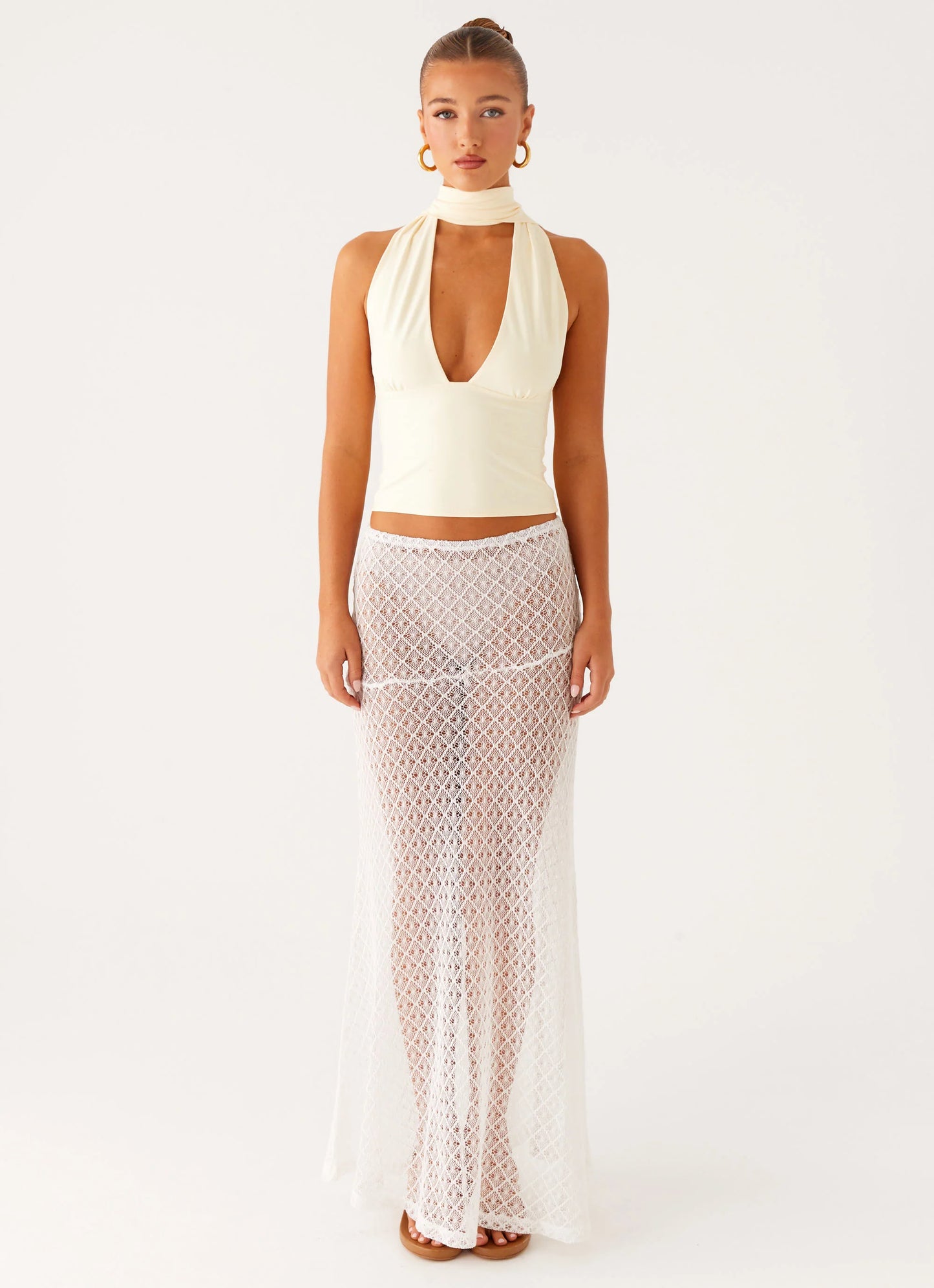 Milos Scarf Halter Neck Top - Yellow
