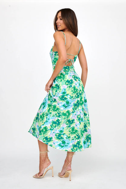 Galilea Tied Back Midi Dress Floral Green