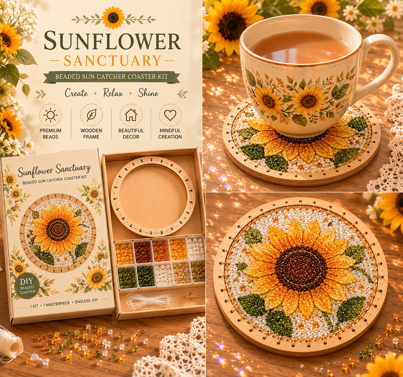 🌸 Beaded Sun Catcher Coaster Kit Collection