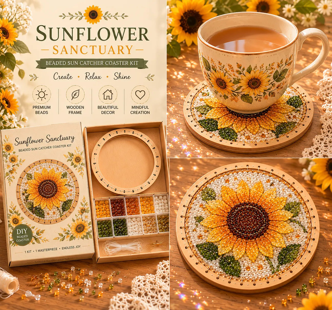 🔥Last Day: BUY 3 GET 1 FREE🌸 Beaded Sun Catcher Coaster Kit Collection
