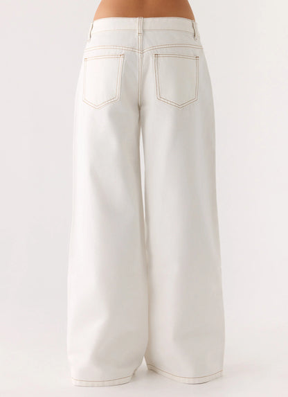 Neo Low Rise Wide Leg Denim Jeans - Ivory