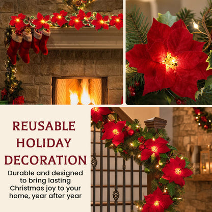 🎄✨Christmas Poinsettia LED Garland String Lights