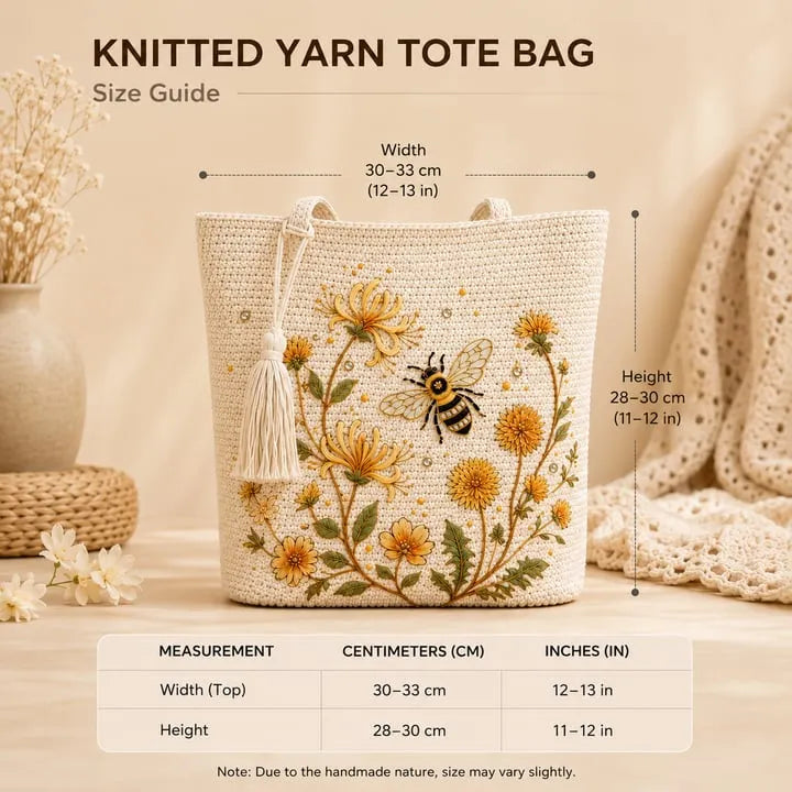 🐝🧶Handmade Crochet Bee/Hummingbird Embroidered Tote Bag🌼