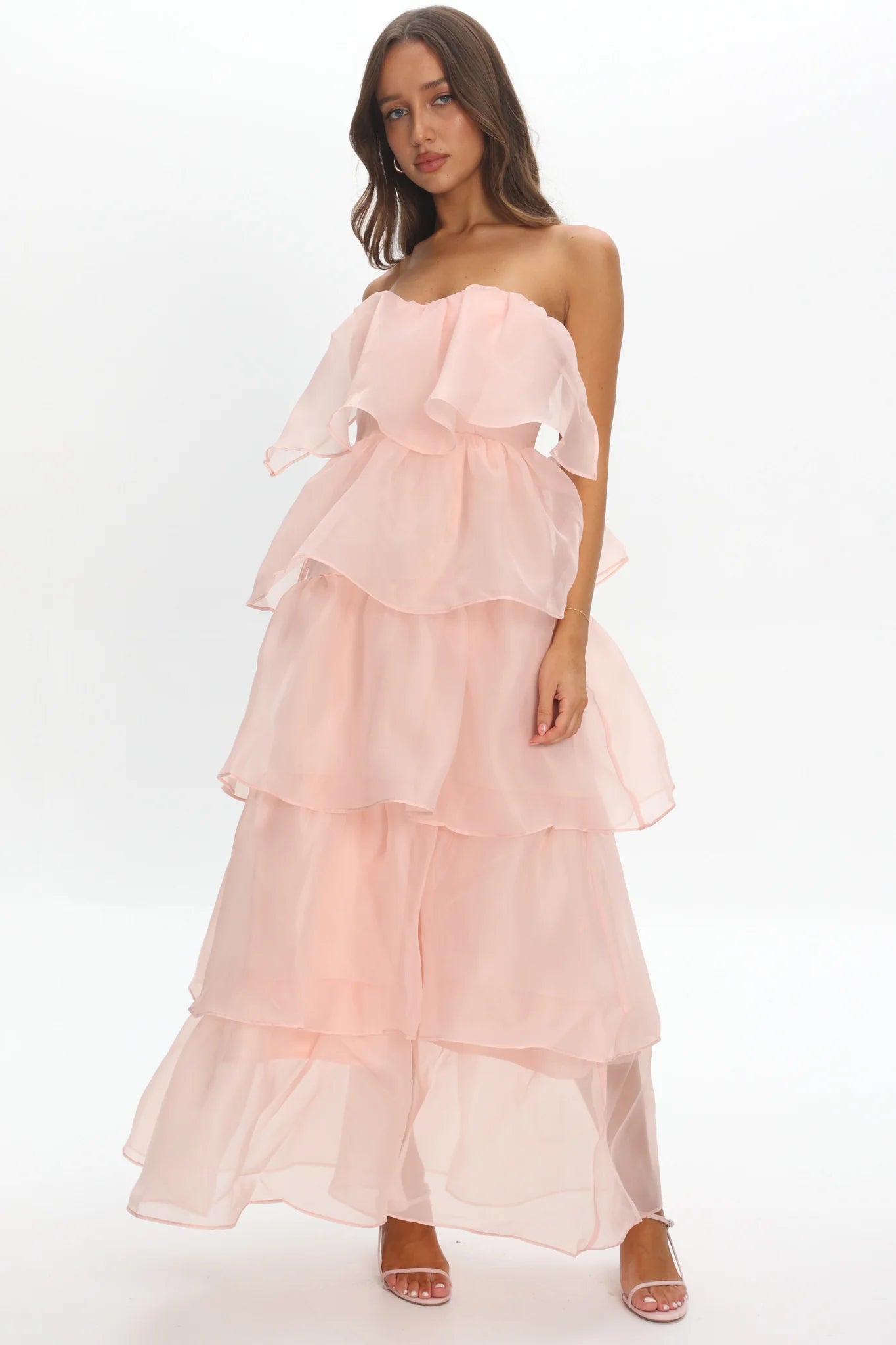 Behati Tiered Layer Midi Dress Pink