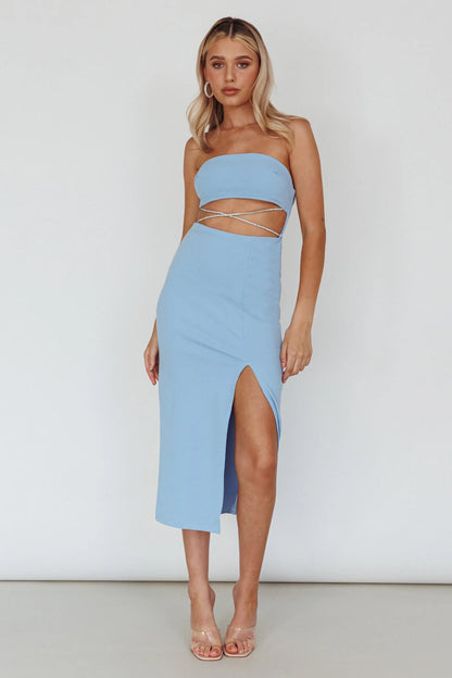 Nohemi Strapless Diamante Midi Dress Blue