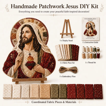 ✝️🧵 Premium Handmade Patchwork Jesus DIY Kit | High-Quality Layered Fabric with Stitched Details DIY Handmade Devotional Decor 🕊️✨