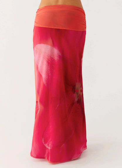 Raya Maxi Skirt - Peach Watermelon Flower