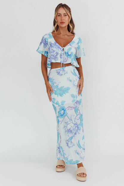 La Vie Floral Maxi Skirt Floral Blue