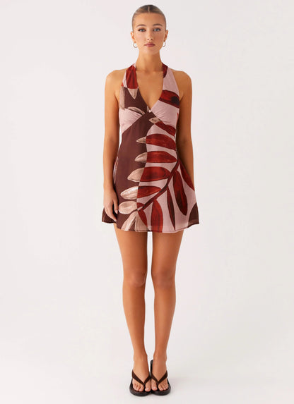 Heavy Hearted Linen Mini Dress - Cinnamon Palm