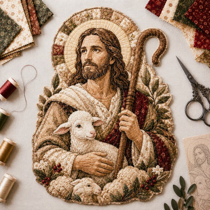 ✝️🧵 Premium Handmade Patchwork Jesus DIY Kit | High-Quality Layered Fabric with Stitched Details DIY Handmade Devotional Decor 🕊️✨