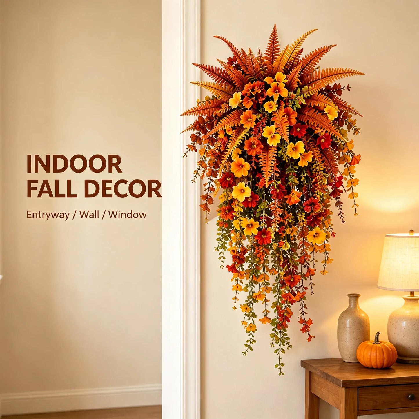 🍂Artificial Fall Harvest Hanging Basket – Autumn Porch & Door Decoration