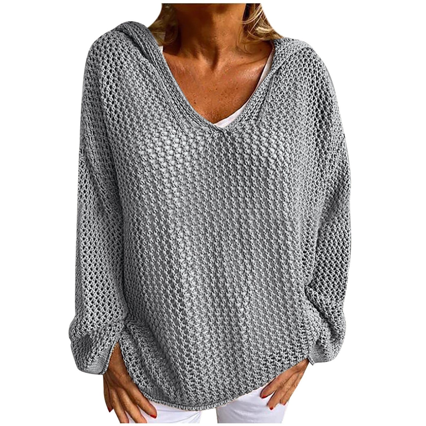 Loose-fit open-knit hooded sun-protection cardigan