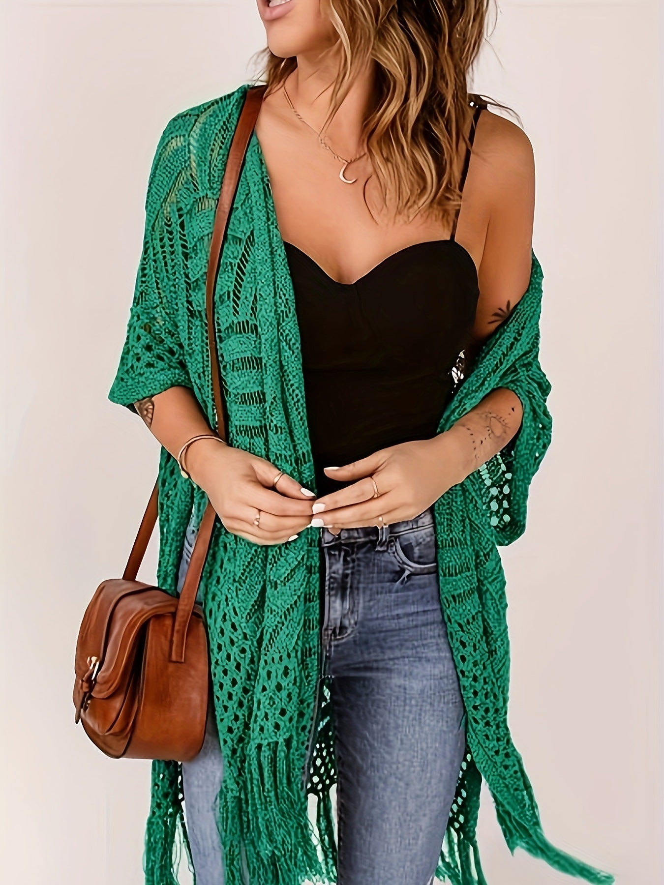 Women's Open-Front Knit Cover-Up with Tassel Fringe – Bohemian & Lightweight – Beach Essential