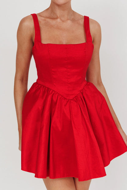 Found You Square Neck Flared Mini Dress Red