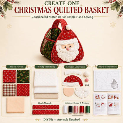 🎄Christmas Character Quilted Carry Basket | Padded Patchwork Fabrics, Layered Appliqué & Soft Carry Handle in DIY Kit or Ready-Made Styles 🎁✨